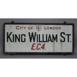 London Street Sign; King William St EC4, 91cm x 39cm.
