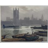 Henri Jourdain (1864-1931), Westminster from the Thames, colour etching with aquatint,