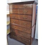 A George III mahogany chest on chest, of two short over six long graduated drawers, on bracket feet,
