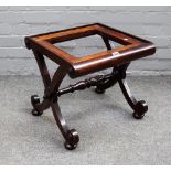 Probably Gillows; a Regency rosewood 'X' frame stool, with turned stretcher, 44cm wide x 42cm high.