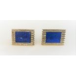 A pair of gold and lapis lazuli rectangular cufflinks,