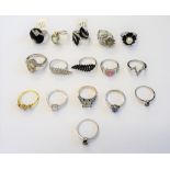 Sixteen silver and gem set rings, in a variety of designs, mostly detailed 925, (16).