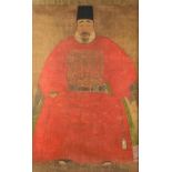 Chinese school, 19th century, a large ancestor portrait on silk,