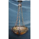 A Victorian alabaster and brass mounted chandelier of dished form,