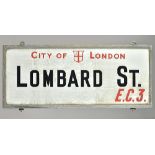 London Street Sign; Lombard St EC3, 91cm x 38cm.