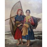 J. Mounier (19th century), Fishergirls on the shore, oil on canvas, signed, 66.5cm x 53cm.