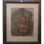 Herbert Thomas Dicksee (1862-1942) Lion head, etching, late 19th century, 57cm x 45cm.