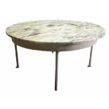 A 20th century white painted metal circular marble topped dining table with central lazy Susan,