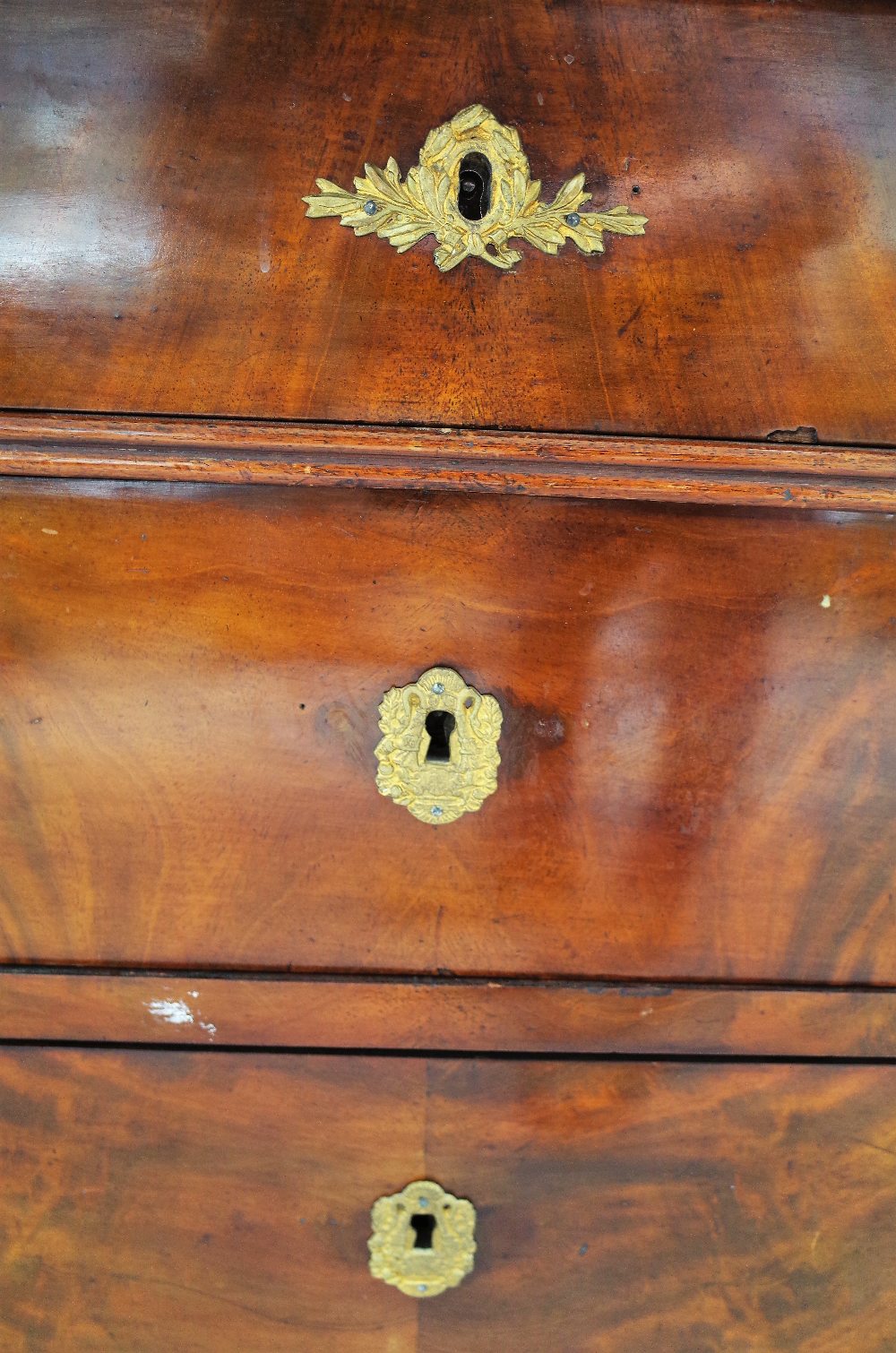 A 19th century French commode, the marble top over a mahogany four drawer base, - Image 3 of 7