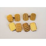 A pair of 9ct gold cut cornered rectangular cufflinks, with engine turned decoration,