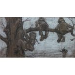 Follower of Cecil Aldin, Children playing in a tree, charcoal and white chalk on buff paper,