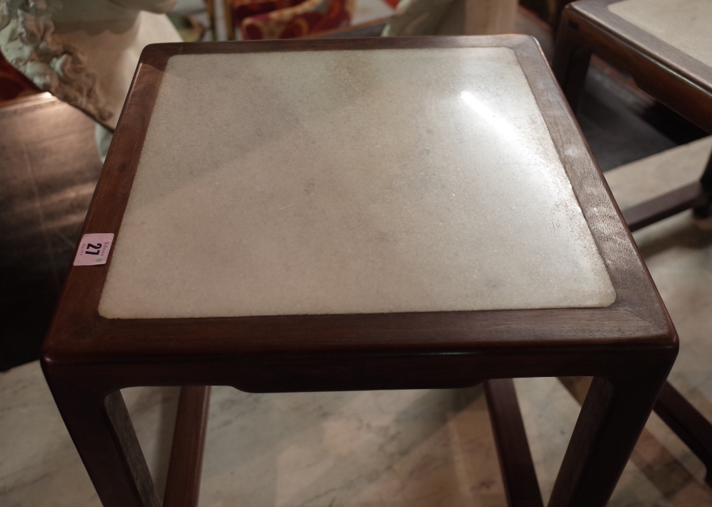 A pair of late 19th/early 20th century Chinese hardwood square occasional tables, - Image 11 of 16