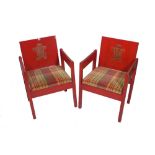 A pair of Prince Charles investiture chairs, designed in 1969 by Lord Snowdon,