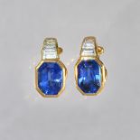 A pair of gold, sapphire and diamond earclips,