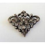 A European diamond brooch, possilby French, in a pierced foliate design,