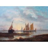 English School (19th century), Sunset estuary scene at low tide, oil on board, 30cm x 40cm.