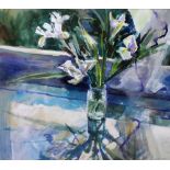 Jane Corsellis,(b. 1940), The White Iris, watercolour and gouache, signed, 31.5cm x 36cm.