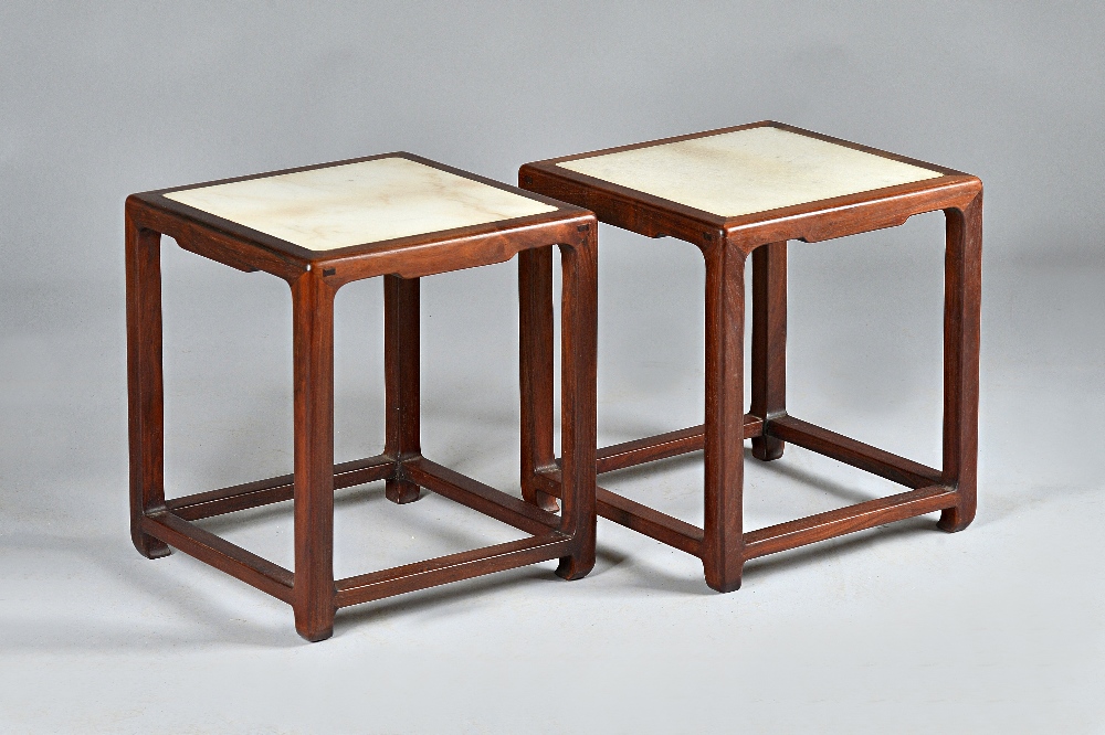 A pair of late 19th/early 20th century Chinese hardwood square occasional tables,