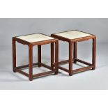 A pair of late 19th/early 20th century Chinese hardwood square occasional tables,