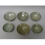 A group of Korean celadon bowls, Goryeo dynasty and later,