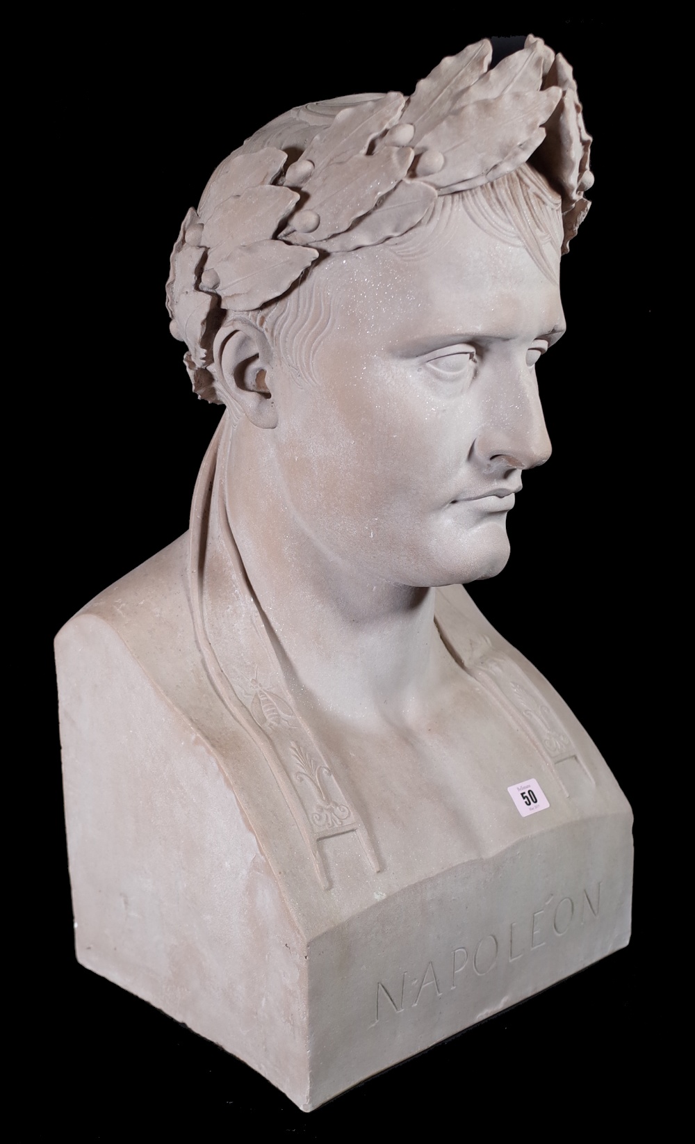 A modern composite marble bust of Napoleon wearing a laurel wreath, 66cm high. - Image 7 of 8