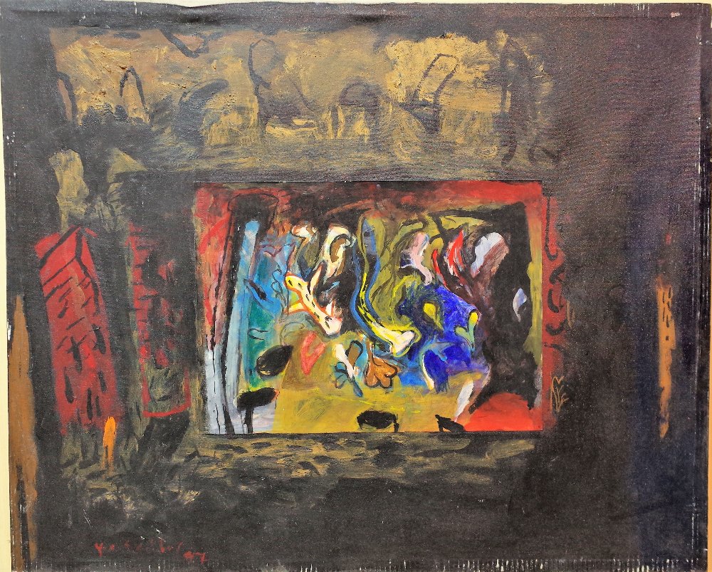 Continental School (20th century), Untitled, oil and collage on canvas,