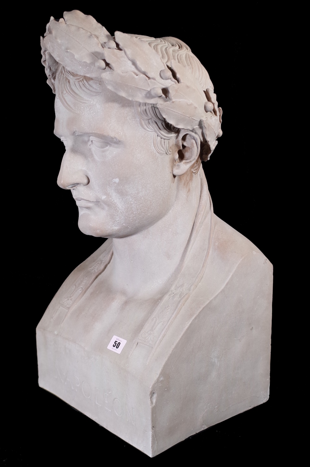 A modern composite marble bust of Napoleon wearing a laurel wreath, 66cm high. - Image 3 of 8