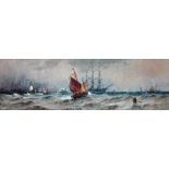 Follower of Thomas Bush Hardy, Vessels at the harbour mouth, watercolour, bears a signature, 22.