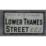 London Street Sign; Lower Thames St, 68cm x 38cm.