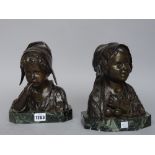 After Joseph D'Aste (Italian 1881-1945) two bronze busts 'Little Dutch Girl' and another depicting