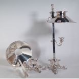 A pair of Continental silver plated candle lamps with adjustable shades and acanthus moulded base,