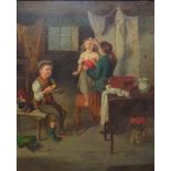 Follower of Erskine Nicol, Children in an interior, oil on canvas, bears a signature, 52cm x 41.5cm.