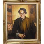 Chinese School (20th/21st century) Portrait of Sir David Tang, oil on canvas, signed, 59.5cm x 49.