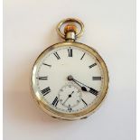 A silver cased, keyless wind, openfaced gentleman's pocket watch,