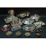 A quantity of silver plated ware, comprising; a twin compartment cigar box,