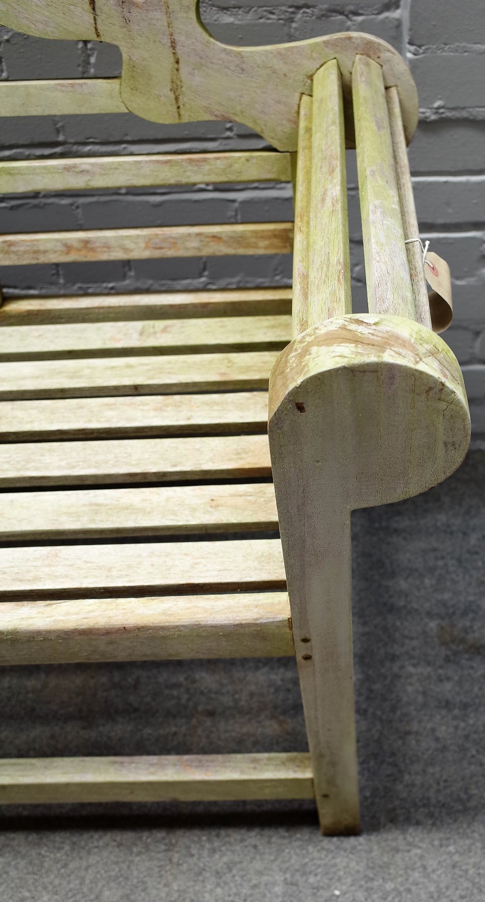 A Lutyens design hardwood garden bench, 165cm wide x 106cm high. - Image 3 of 3