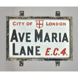 London Street Sign; Ave Maria Lane EC4, 45cm x 30cm.