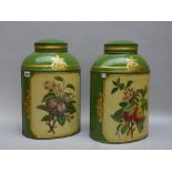 A pair of tole peinte tea canisters and covers, mid-20th century,