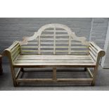 A Lutyens design hardwood garden bench, 165cm wide x 106cm high.