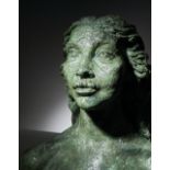 Jacob Epstein 1881-1959 first portrait of Kathleen, verdigris patinated bronze bust, C.