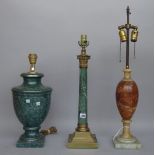 A Victorian style brass and green marble table lamp of corinthian column form, 48cm high,