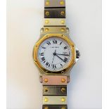 A Cartier steel and gold lady's bracelet wristwatch,