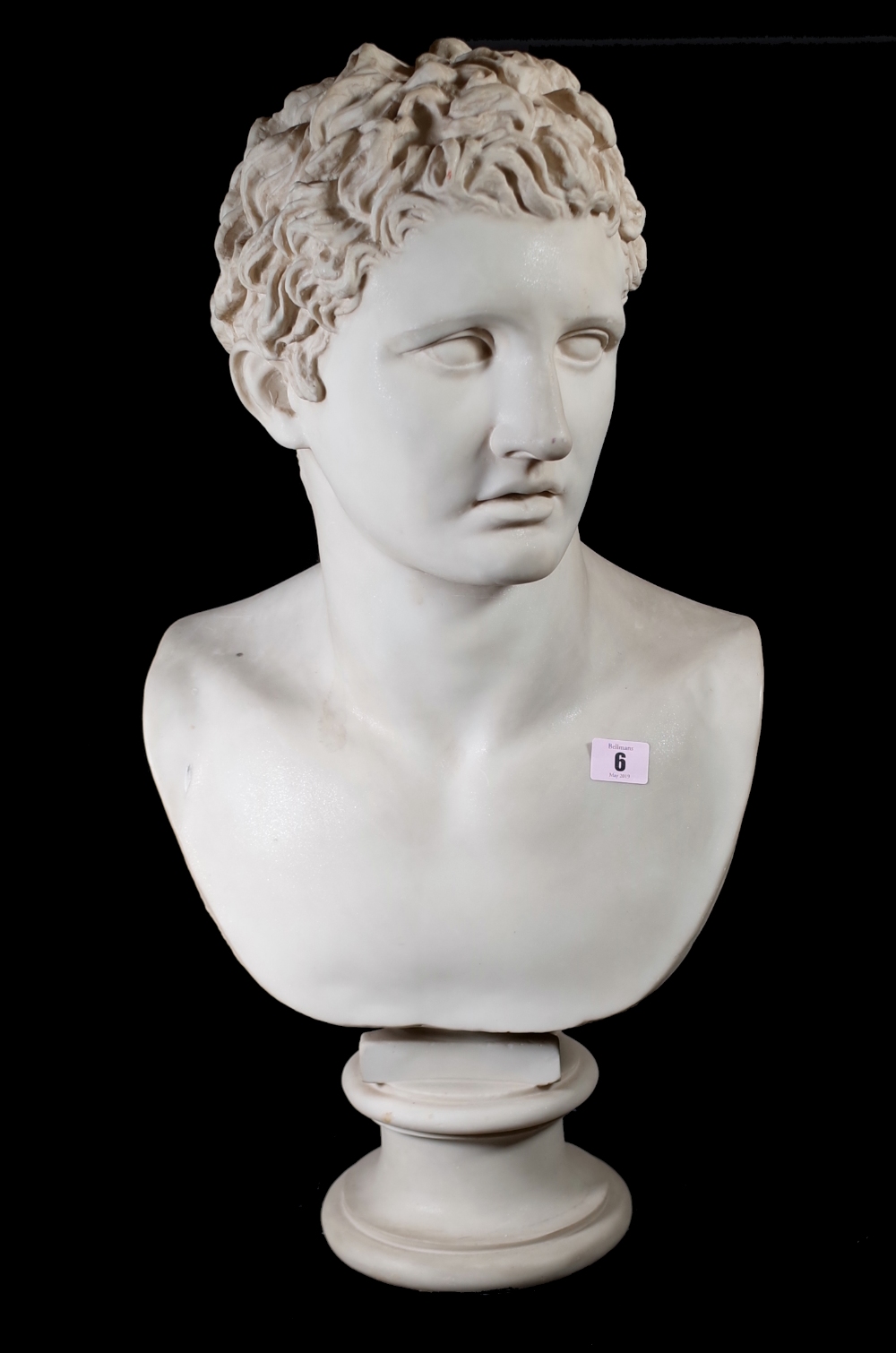 After the Antique; a modern resin bust depicting a Roman man, on turned socle, 64cm high. - Image 2 of 6