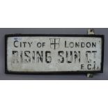 Two London Street Signs; both Rising Sun Court EC1, 62cm x 24cm, (a.f.).