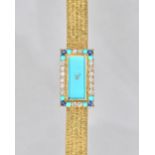 A Jean Renet gold, diamond, turquoise and sapphire set lady's bracelet wristwatch,