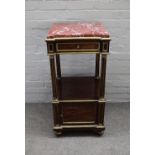 A 19th century French brass mounted mahogany bedside cabinet,