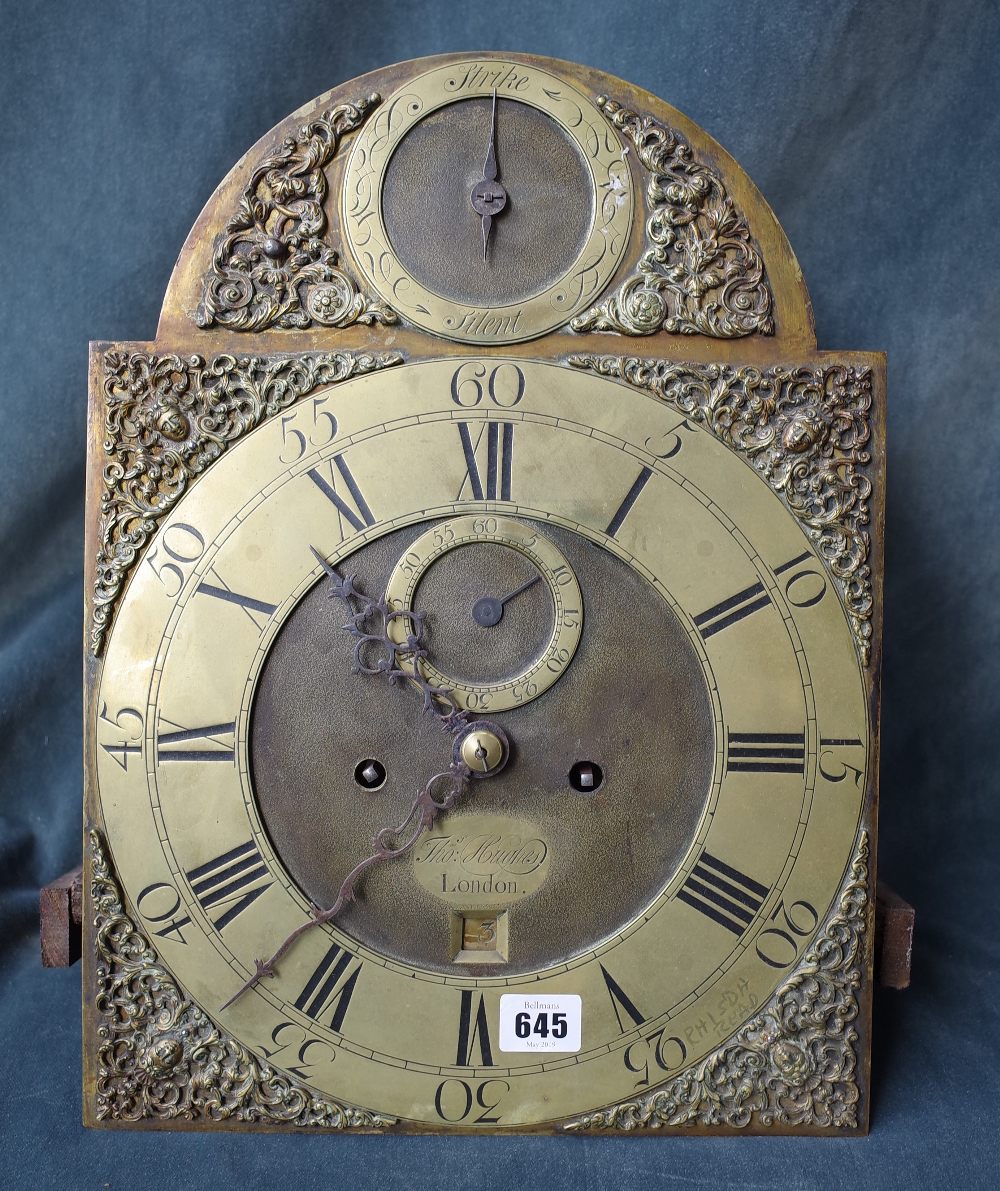 A LONGCASE CLOCK MOVEMENT The dial signed Thomas Hughes, London 12in.