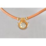 A Kunz of Switzerland gold and pale brown leather collar necklace,