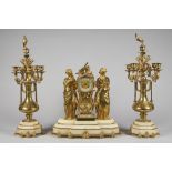 A FRENCH GILT BRASS AND ONYX GARNITURE Circa 1900 The clock modelled with a figure of Ceres,