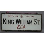 London Street Sign; King William St EC4, 91cm x 39cm.